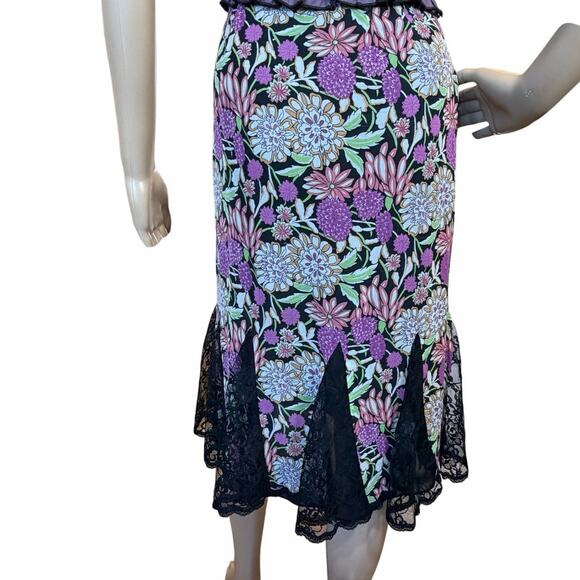 VTG Spenser Jeremy 100% Silk Skirt SZ 6 Floral Lace Fairy Whimsigoth Romantic - Picture 6 of 14